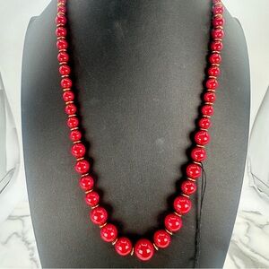 New Mona So Vintage Red Stone Necklace Natural Graduated Beads Gold Tone Spacers